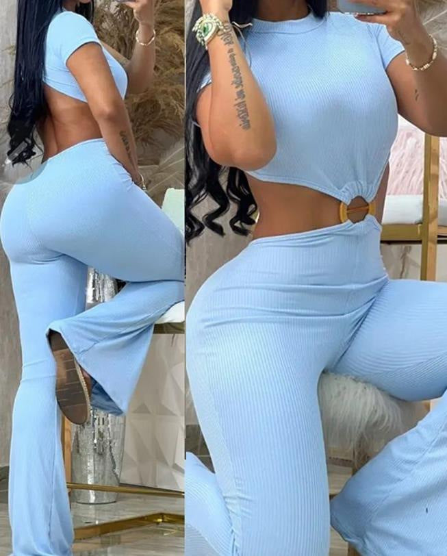 Damen cropped Oberteil mit hochtaillierter Hose im Ripp-Design Stalluxe