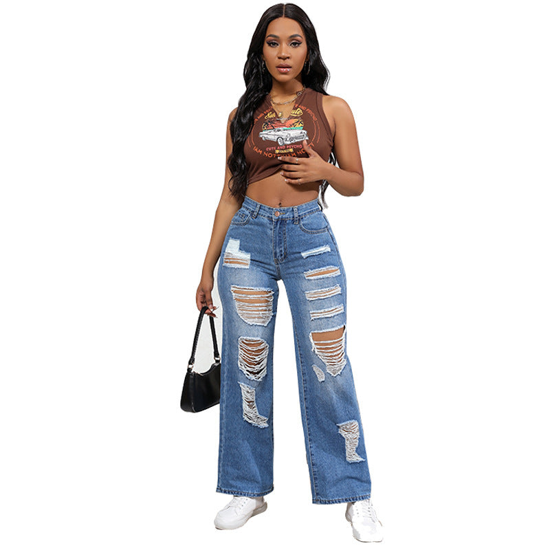 Damen weit geschnittene Destroyed Jeans mit modischen Rissdetails Stalluxe