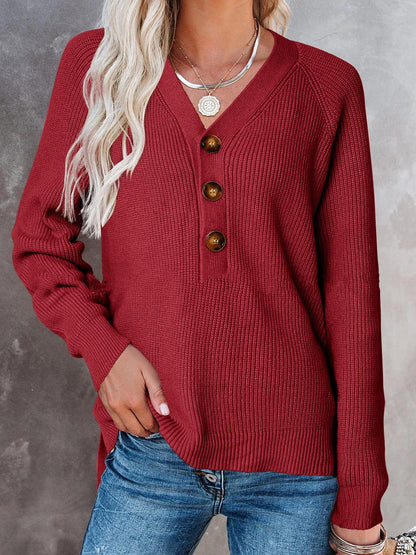 Damen Strickpullover mit V-Ausschnitt und Knopfdetails Stalluxe
