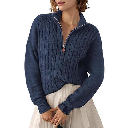 Damen Grobstrick Pullover mit Stehkragen und halbem Reißverschluss Stalluxe