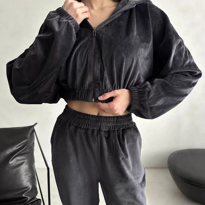 Damen sportliche Veloursjacke mit elastischen Bündchen und Reißverschluss Stalluxe