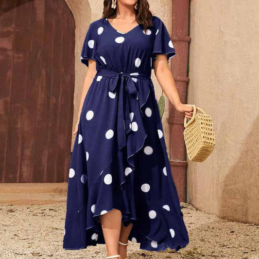 Damen Maxikleid mit verspieltem Punktemuster und tailliertem Gürtel Stalluxe
