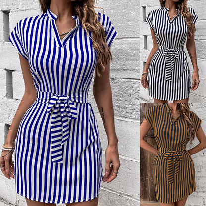 Damen Hemdkleid mit schickem Streifenmuster und Taillengürtel Stalluxe