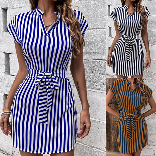 Damen Hemdkleid mit schickem Streifenmuster und Taillengürtel Stalluxe