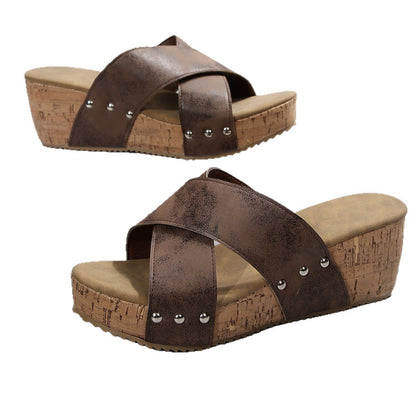 Damen Wedge-Sandalen mit elastischem Obermaterial und rutschfester Sohle Stalluxe