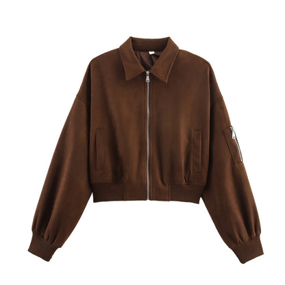 Damen Sportliche Cropped Jacke aus weichem Wildlederimitat Stalluxe