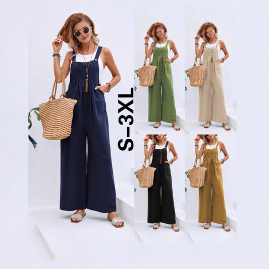Damen Lässiger Jumpsuit mit weitem Bein und verstellbaren Trägern Stalluxe