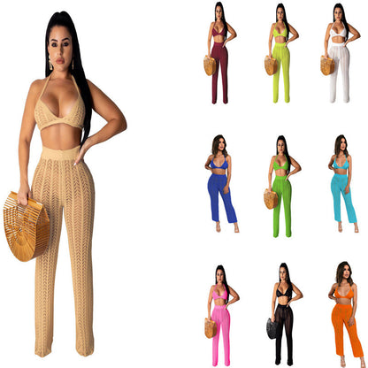 Damen Strick-Set mit hochgeschnittenem-Hosen und minimalistischen Top Stalluxe