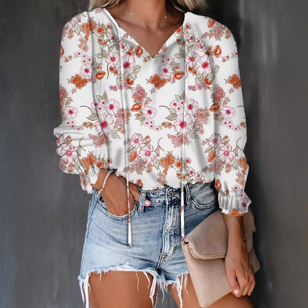 Damen Bluse mit V-Ausschnitt und Rüschendetails Stalluxe