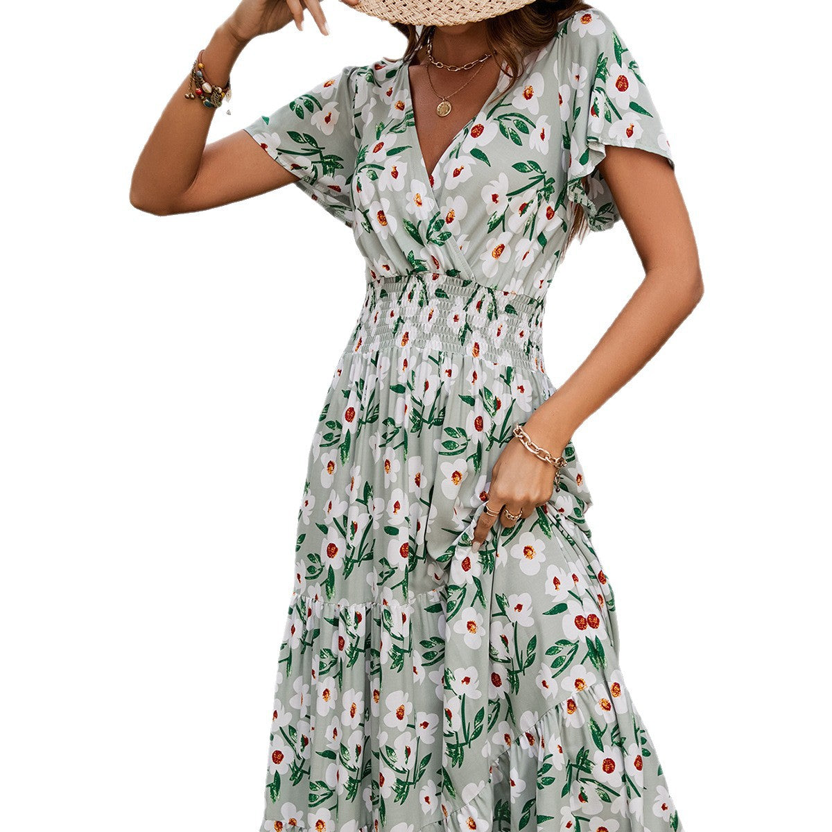 Damen Sommerliches Maxikleid mit elastischem Taillenbund und floralem Design Stalluxe