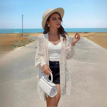 Damen Strickjacke mit kunstvollem Häkelmuster und luftiger Passform Stalluxe