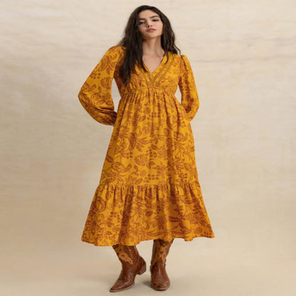 Damen Maxikleid mit tiefem V-Ausschnitt und weitem Rock Stalluxe