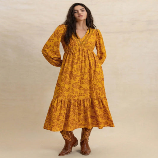 Damen Maxikleid mit tiefem V-Ausschnitt und weitem Rock Stalluxe