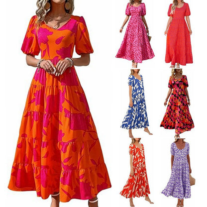 Damen Maxikleid mit schwingendem Saum und floralem Muster Stalluxe