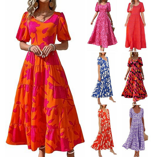 Damen Maxikleid mit schwingendem Saum und floralem Muster Stalluxe