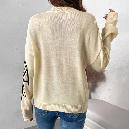 Damen weicher Strickpullover mit floralem Muster und hohem Kragen Stalluxe