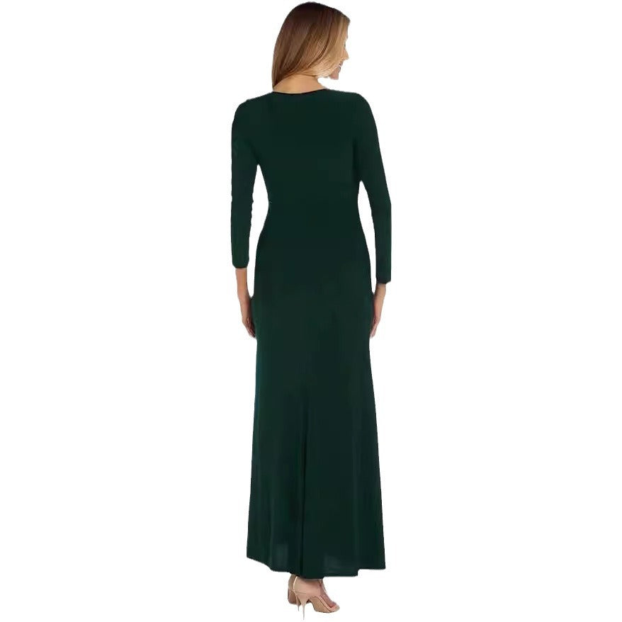 Damen elegantes Maxikleid mit tiefem V-Ausschnitt und seitlichem Schlitz Stalluxe