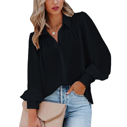 Damen Modische Bluse mit voluminösen Ärmeln und Knopfleiste Stalluxe