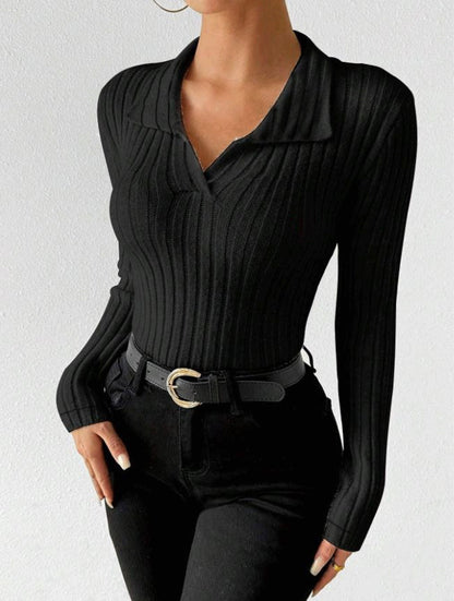 Damen figurbetonter Langarmpullover mit modischer Rippstruktur Stalluxe