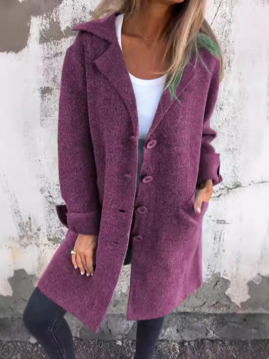 Damen klassischer Wollmantel mit seitlichen Taschen und großer Kapuze Stalluxe