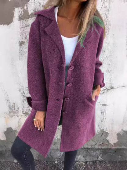 Damen klassischer Wollmantel mit seitlichen Taschen und großer Kapuze Stalluxe