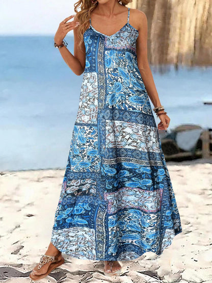 Damen Langärmliges Sommermaxikleid mit floralem Design und Spaghetti-Trägern Stalluxe