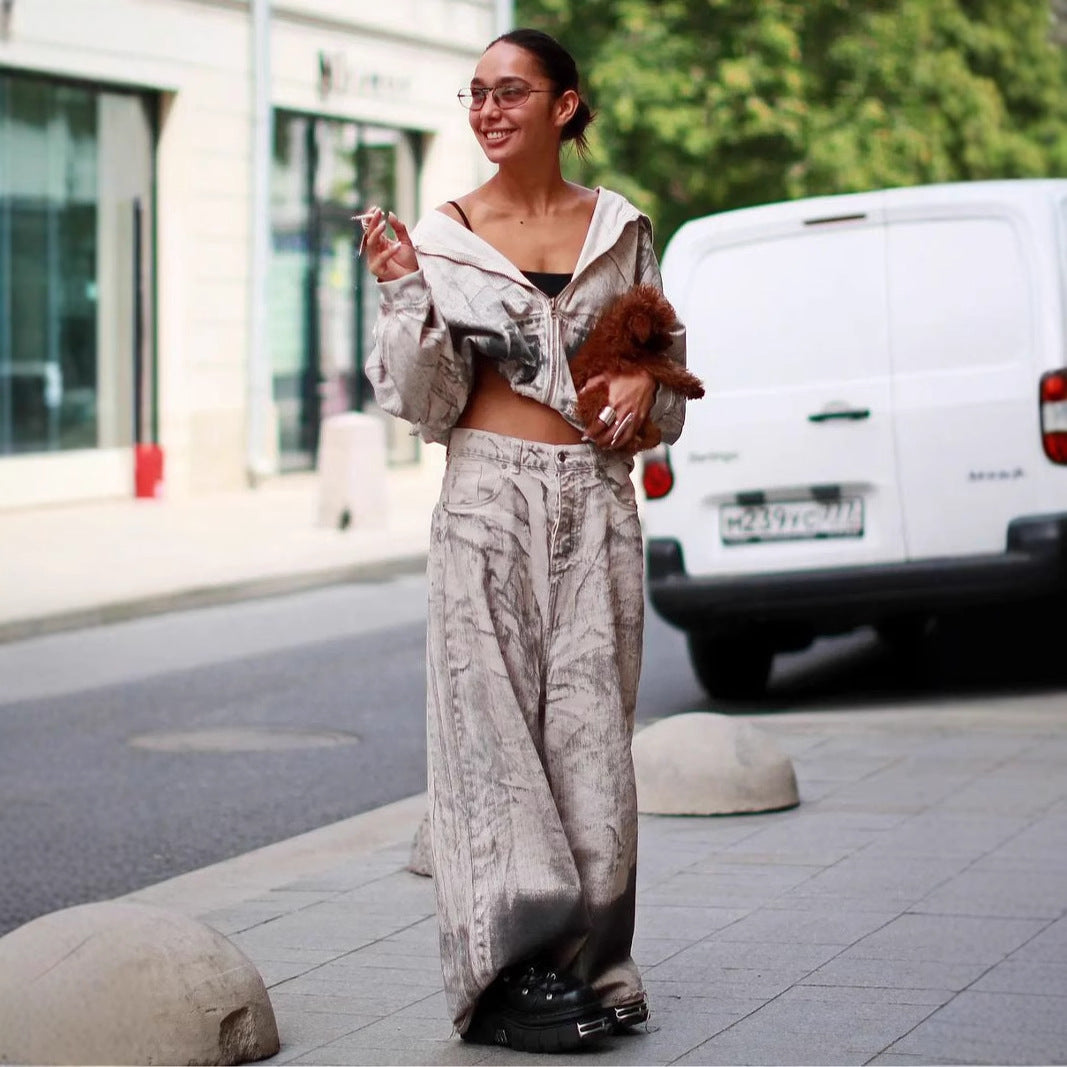 Damen Oversized Wide-Leg-Jeans mit modernem Farbverlauf Stalluxe