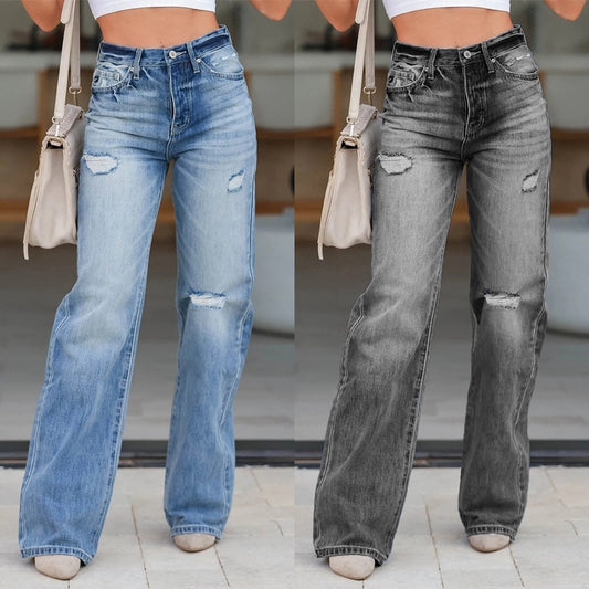 Damen Weit geschnittene High-Waist Jeans mit modischen Destroyed-Details Stalluxe