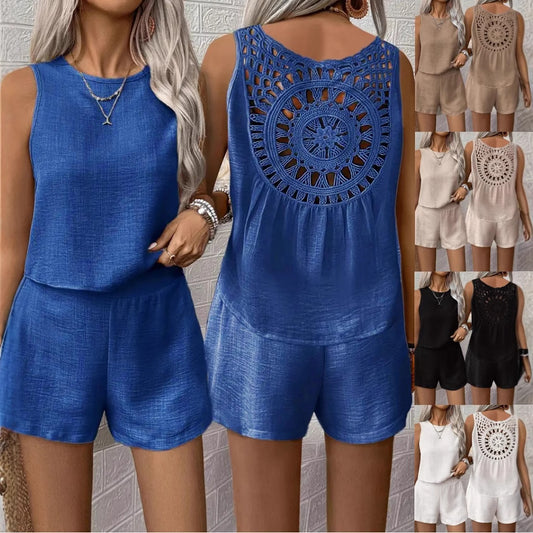 Damen Luftiges Zweiteiliges Set mit raffiniertem Häkelrücken Stalluxe