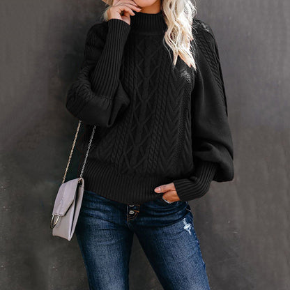 Damen Strickpullover mit hohem Kragen und voluminösen Ärmeln Stalluxe