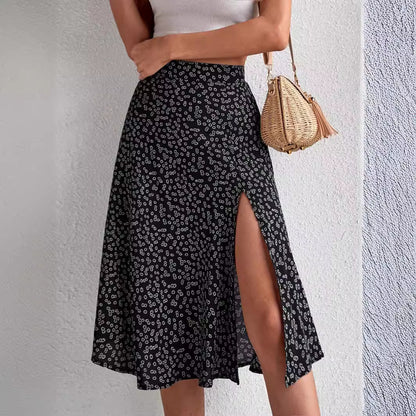 Damen Midi-Rock mit asymmetrischem Schlitz und floralem Muster Stalluxe