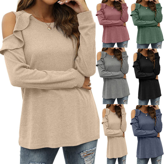 Damen Elegantes Langarmoberteil mit Rüschendetails und Kalt-Schulter Design Stalluxe