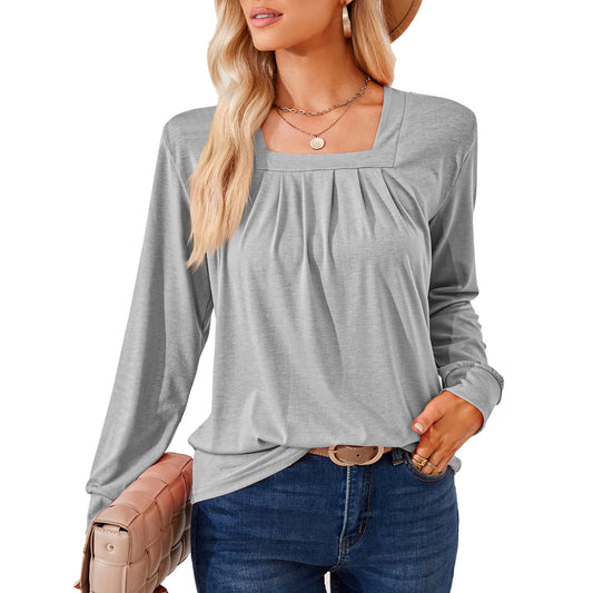 Damen Langarmshirt mit quadratischem Ausschnitt und femininer Raffung Stalluxe