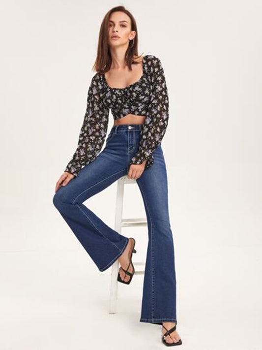 Damen Bootcut Jeans mit verschlissenen Details und hohem Bund Stalluxe