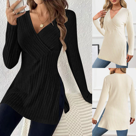 Damen Wickeloberteil mit Rippstruktur und asymmetrischem Schnitt Stalluxe
