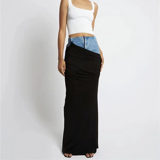 Damen Eleganter Maxi-Rock mit raffinierter Raffung und Denim-Detail Stalluxe