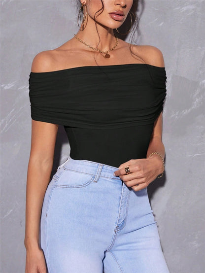 Damen Offshoulder Bodysuit mit modernem Raffung Stalluxe
