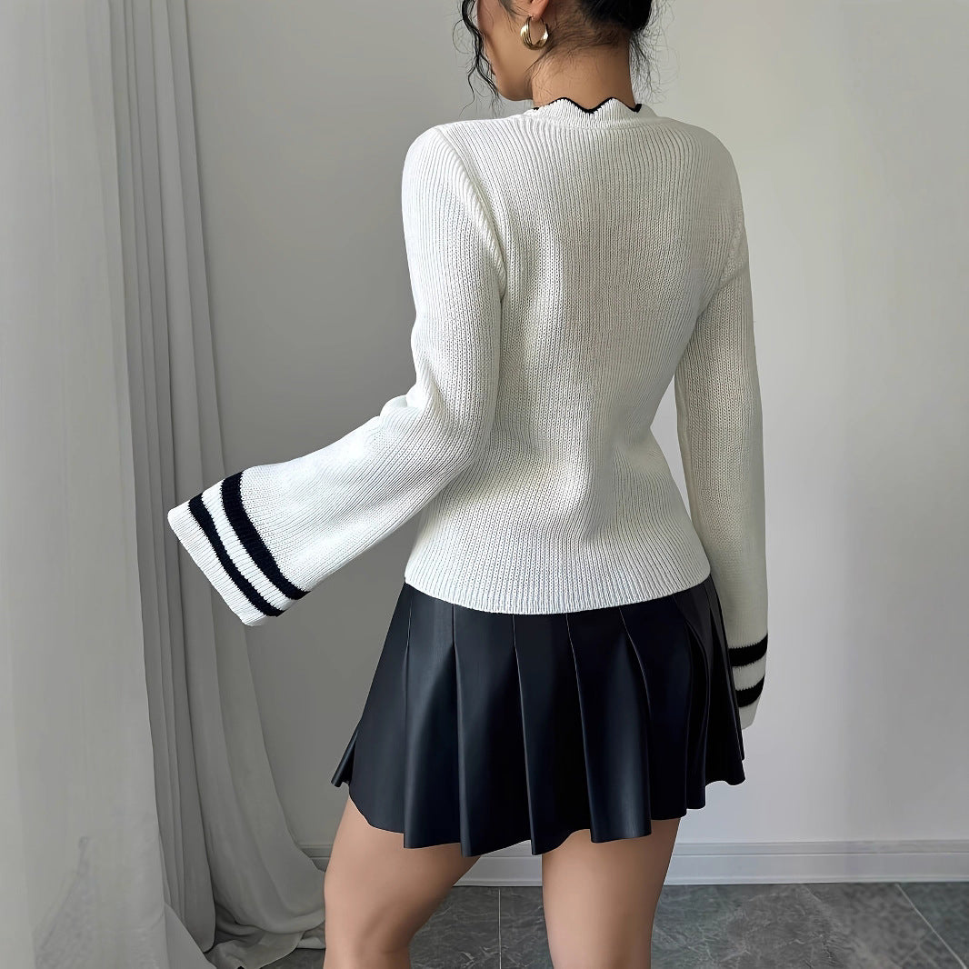 Damen modischer Strickpullover mit Wellenkragen und weitem Ärmel Stalluxe