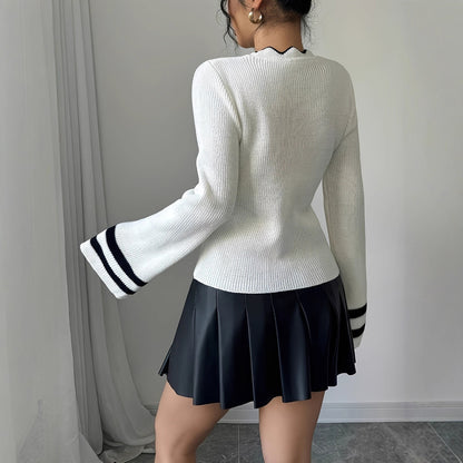 Damen modischer Strickpullover mit Wellenkragen und weitem Ärmel Stalluxe