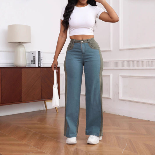 Damen weite Denim-Jeans mit farblich abgestimmtem Seiteneinsatz Stalluxe