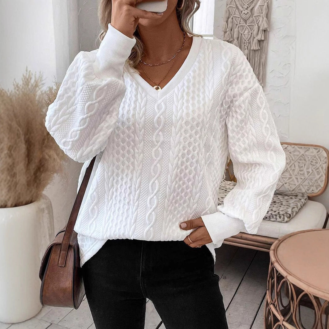 Damen Strickpullover mit tiefem V-Ausschnitt und strukturiertem Muster Stalluxe