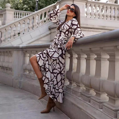 Damen Maxikleid mit Rüschendetails und asymmetrischem Saum Stalluxe