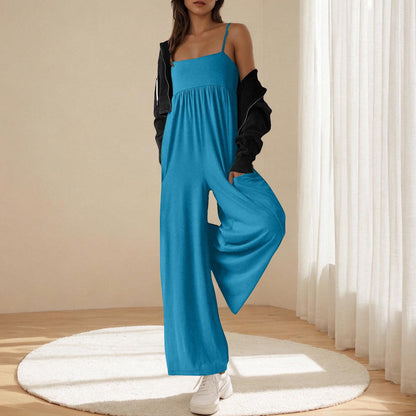 Damen lässiger Jumpsuit mit breitem Bein und verstellbaren Trägern Stalluxe