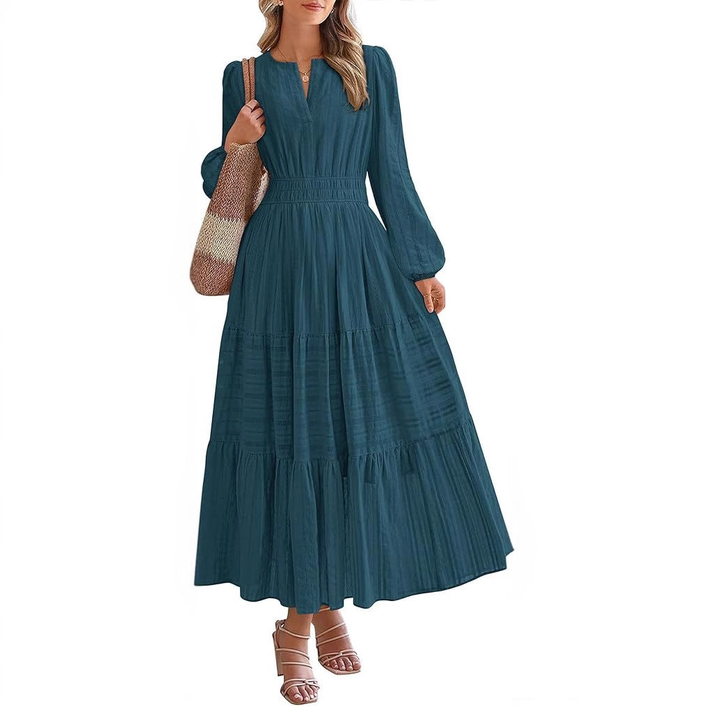 Damen Maxikleid mit eleganten Ärmeln und raffiniertem Taillengummi Stalluxe