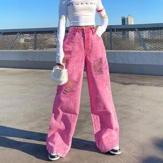 Damen Weit geschnittene Jeans mit modischen Destroyed-Details Stalluxe