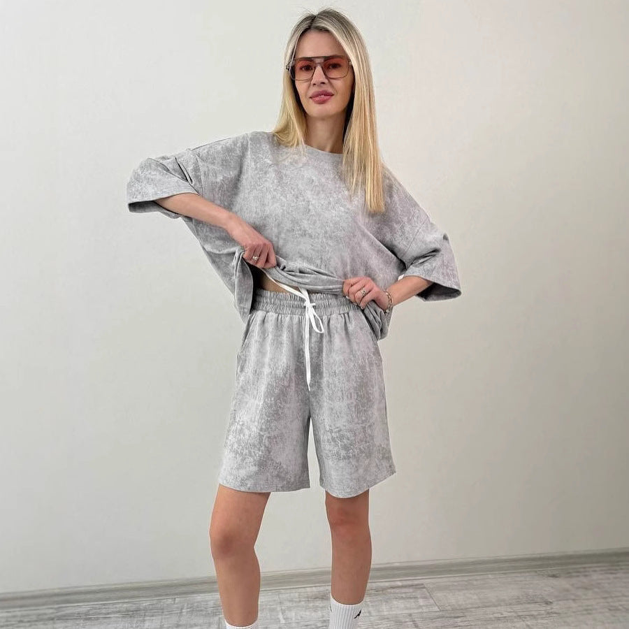 Damen lässiges Kurzarm-Set aus weichem Material mit bequemen Shorts Stalluxe