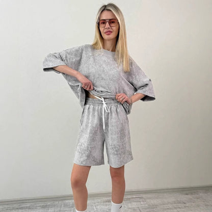 Damen lässiges Kurzarm-Set aus weichem Material mit bequemen Shorts Stalluxe