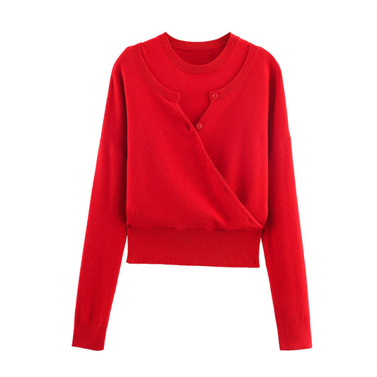 Damen cropped Strickpullover mit Knopfdetail und V-Ausschnitt Stalluxe