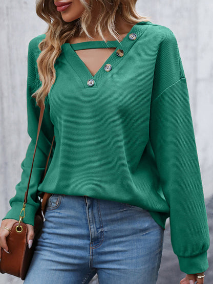 Damen Lässiger Hoodie mit dekorativen Knöpfen und tiefem V-Ausschnitt Stalluxe