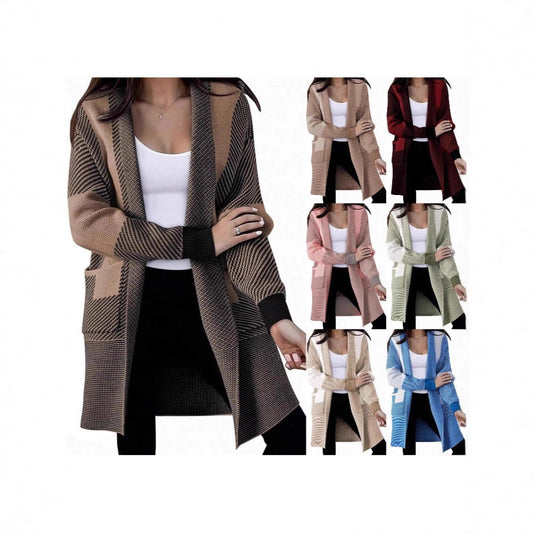 Damen Langer Strickcardigan mit strukturiertem Muster und aufgesetzten Taschen Stalluxe